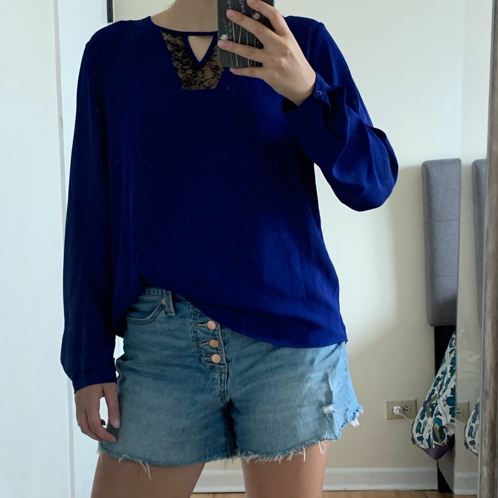 Blue Long Sleeve Womens Blouse Medium